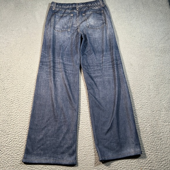 Mila Rosabella Lounge Pants Womens Medium Wide Leg Denim Print Sweatpants - Picture 2 of 12